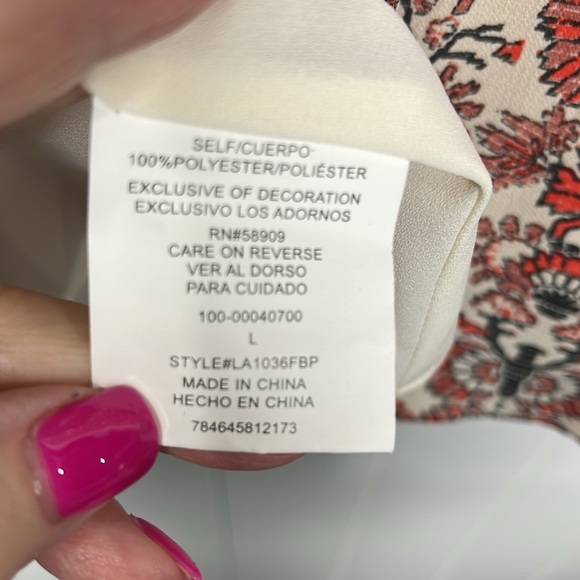Gibson & Larimer Womens Top/Tunic L Orange/Cream Cold Shoulder Ruffles Unique - Picture 9 of 14